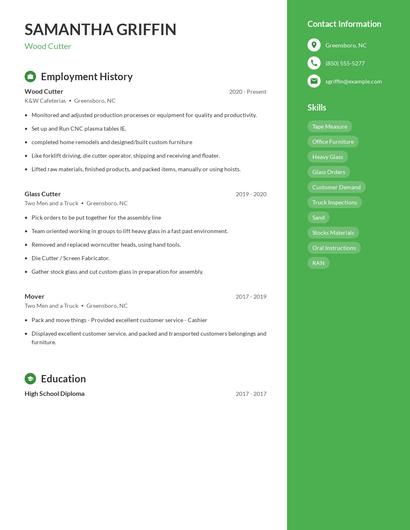 Wood Cutter Resume