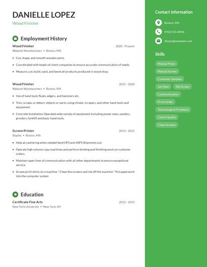 Wood Finisher Resume