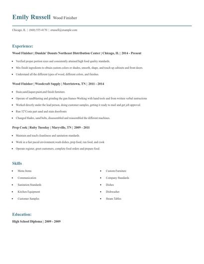 Wood Finisher Resume