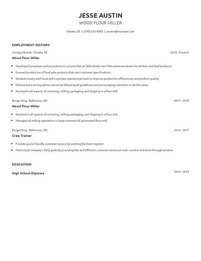 Wood Flour Miller Resume