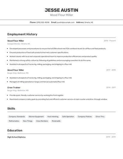 Wood Flour Miller Resume