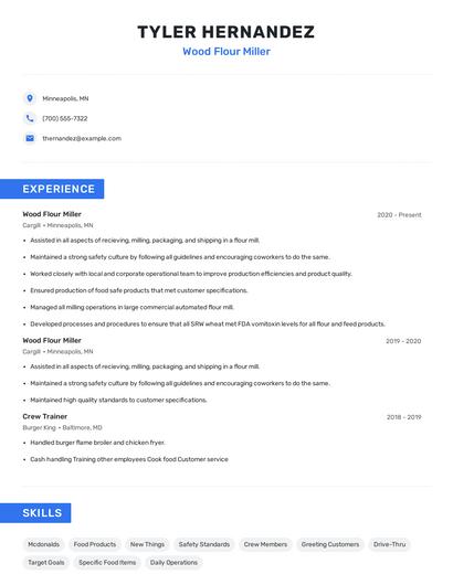 Wood Flour Miller Resume