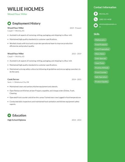 Wood Flour Miller Resume