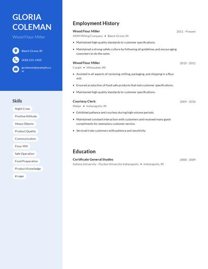 Wood Flour Miller Resume