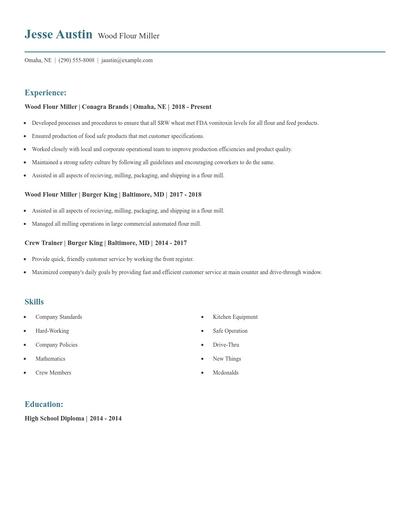 Wood Flour Miller Resume