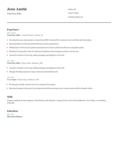 Wood Flour Miller Resume