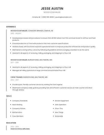 Wood Flour Miller Resume