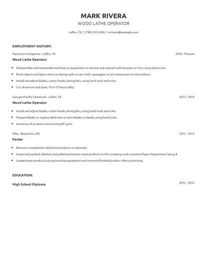 Wood Lathe Operator Resume