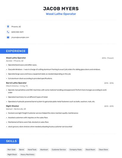 Wood Lathe Operator Resume