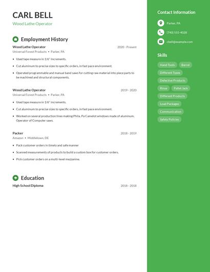 Wood Lathe Operator Resume