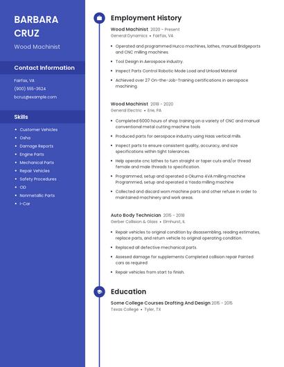 Wood Machinist Resume