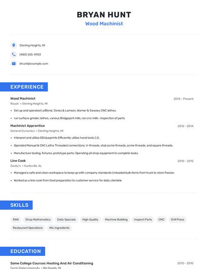 Wood Machinist Resume