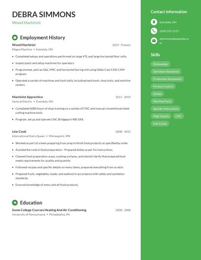 Wood Machinist Resume