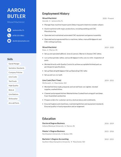 Wood Machinist Resume
