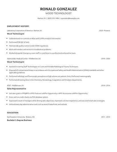Wood Technologist Resume