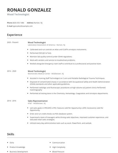 Wood Technologist Resume