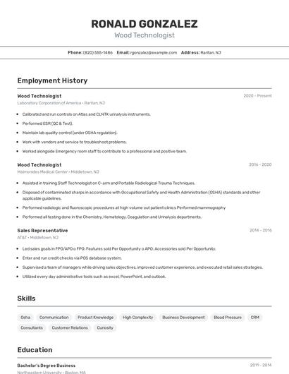Wood Technologist Resume