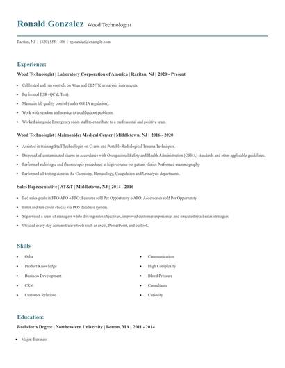 Wood Technologist Resume
