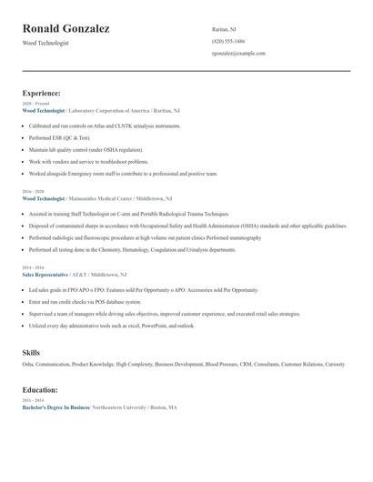 Wood Technologist Resume