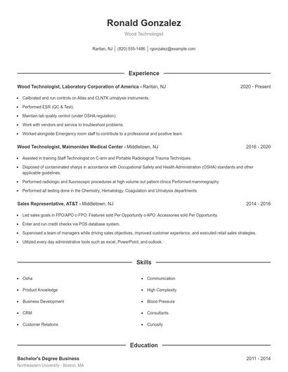 Wood Technologist Resume
