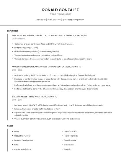 Wood Technologist Resume