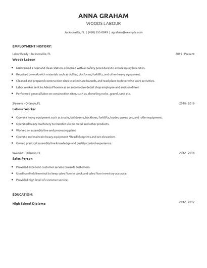 Woods Labour Resume