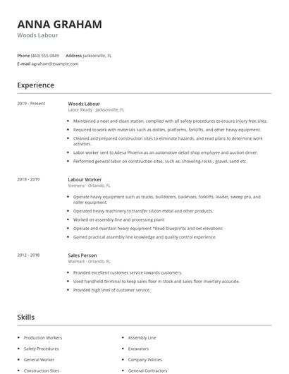 Woods Labour Resume