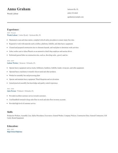 Woods Labour Resume