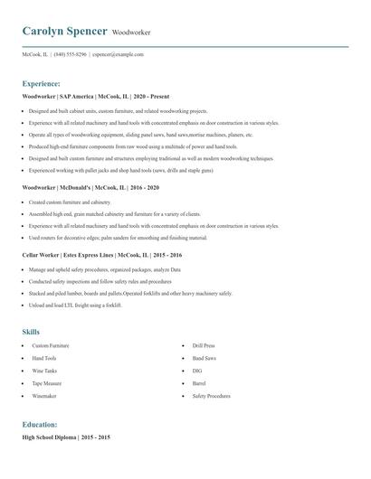 Woodworker Resume