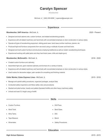 Woodworker Resume
