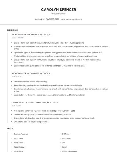 Woodworker Resume