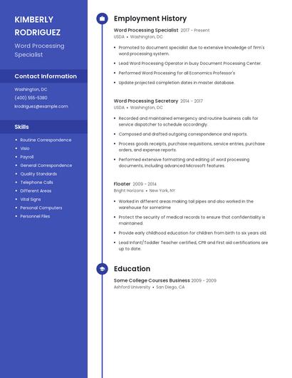 Word Processing Specialist Resume