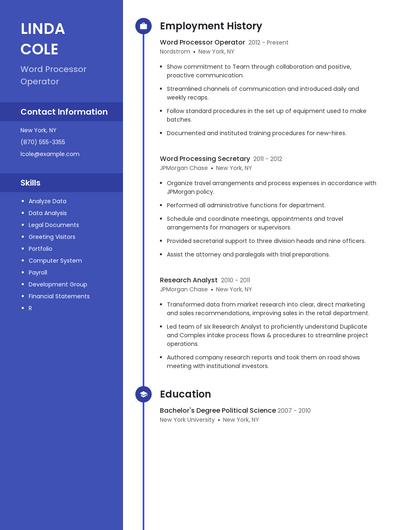 Word Processor Operator Resume