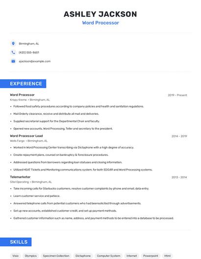 create a resume using word processing software Resume