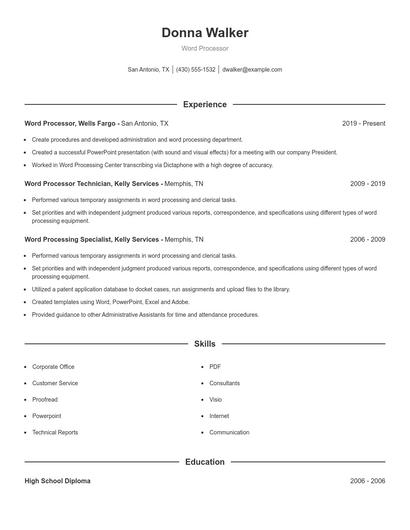 Word Processor Resume