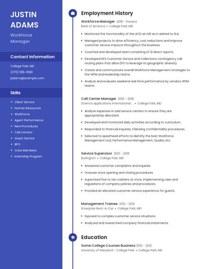 Workforce Manager Resume