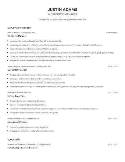 Workforce Manager Resume