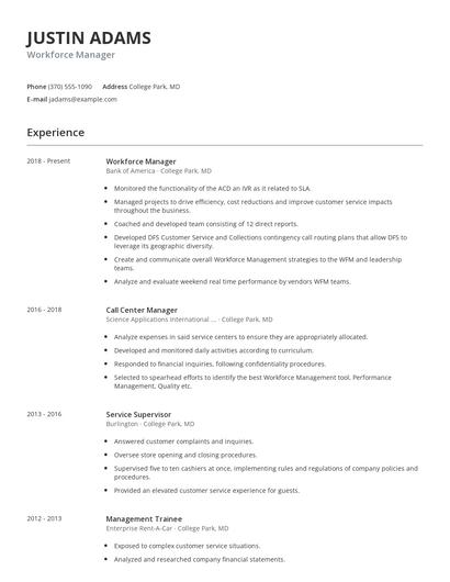 Workforce Manager Resume