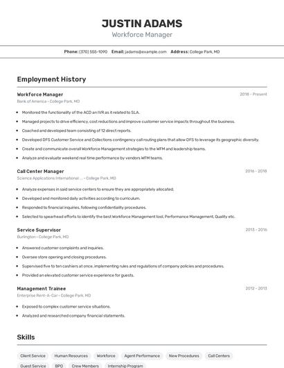 Workforce Manager Resume