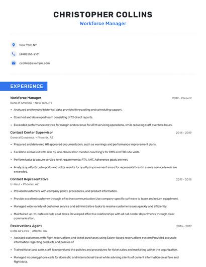 Workforce Manager Resume
