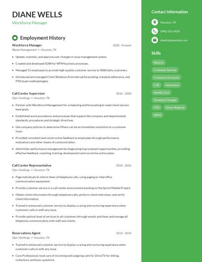 Workforce Manager Resume