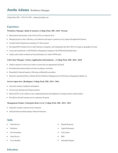 Workforce Manager Resume
