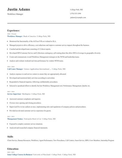 Workforce Manager Resume