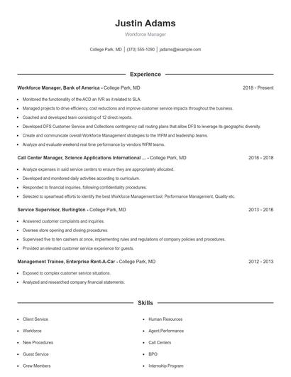 Workforce Manager Resume