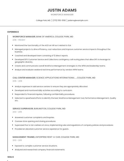 Workforce Manager Resume