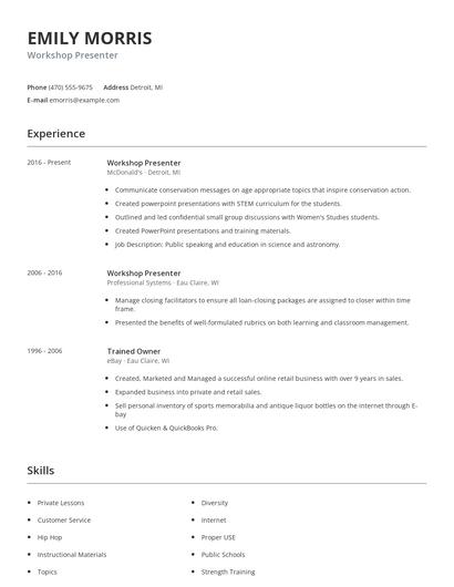 Workshop Presenter Resume