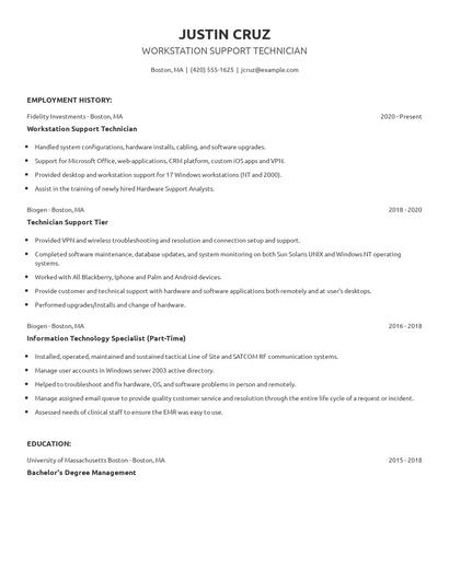 Workstation Support Technician Resume