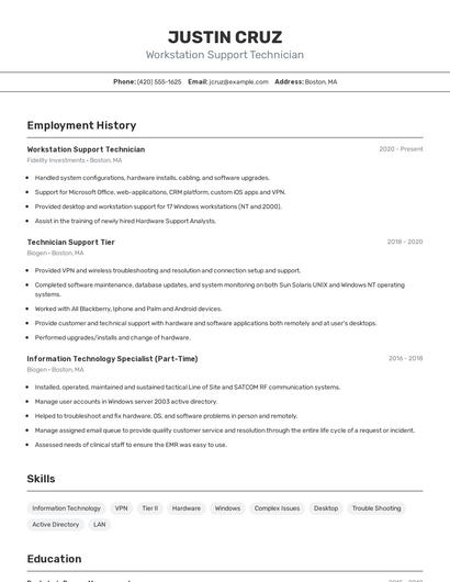 Workstation Support Technician Resume