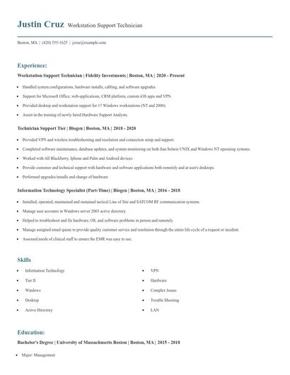 Workstation Support Technician Resume
