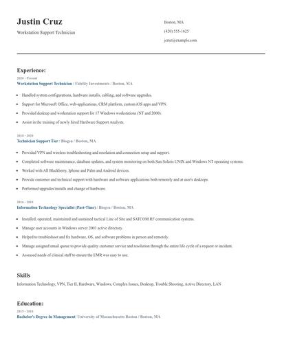 Workstation Support Technician Resume